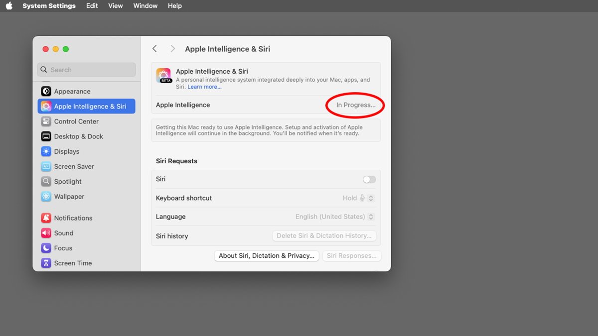 Wait for Apple Intelligence to install and set up.