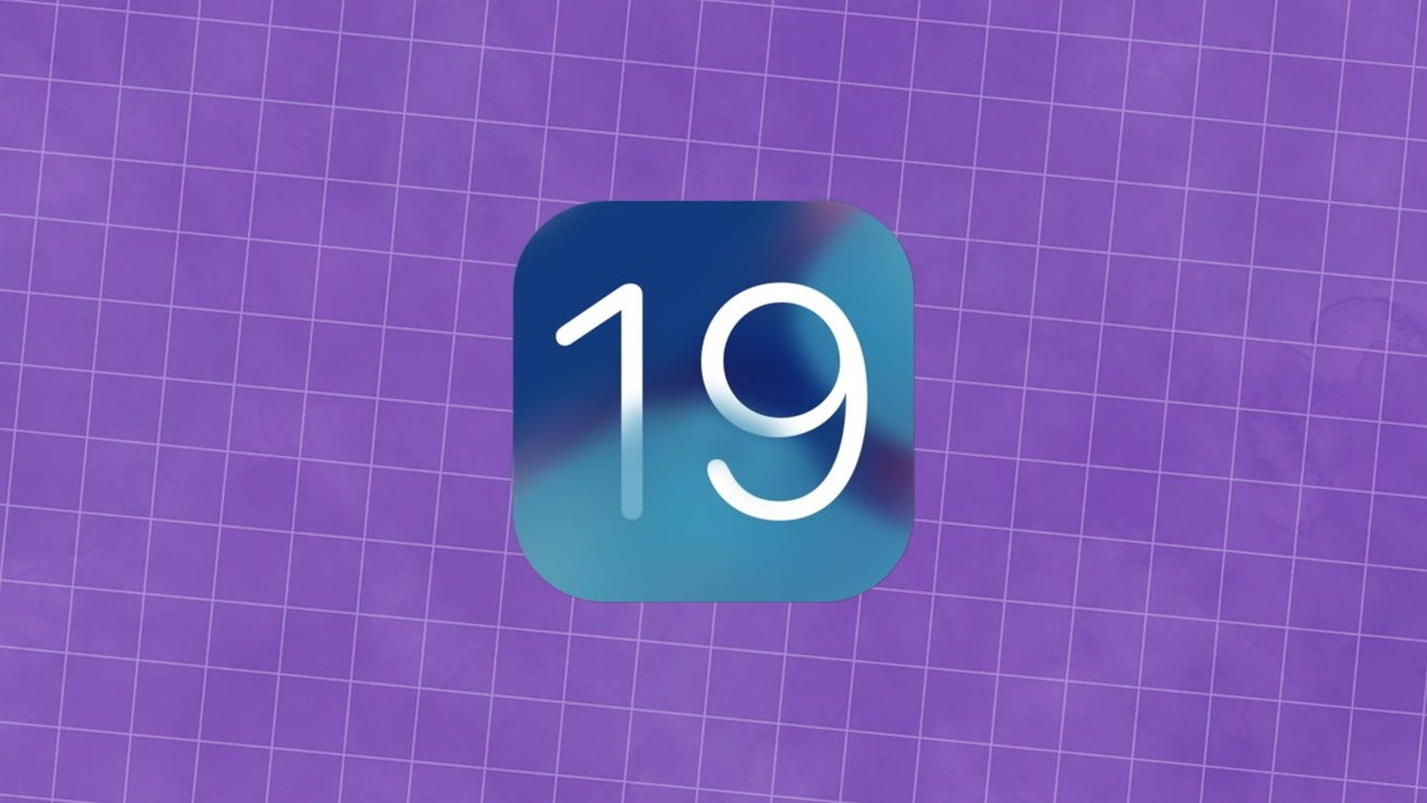 Number 19 on a blue and green gradient square with rounded edges, set against a purple grid background.